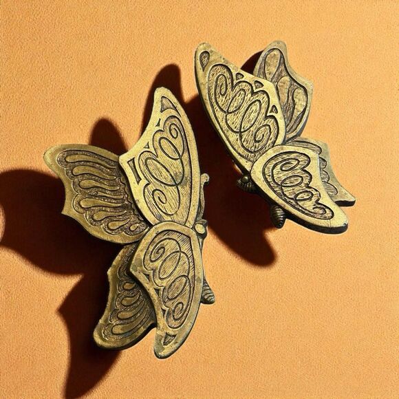 Vintage Gold Butterfly Set of 2 Hanging Wall Plaques Universal Statuary 1973 - Picture 1 of 5
